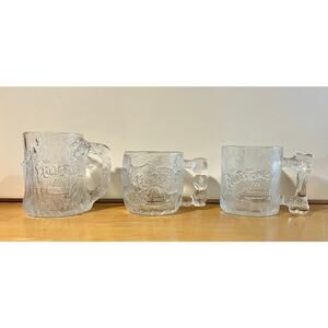 Flintstones Embossed Glass Mugs 3 glasses Vintage McDonalds 1993 g10 collectable